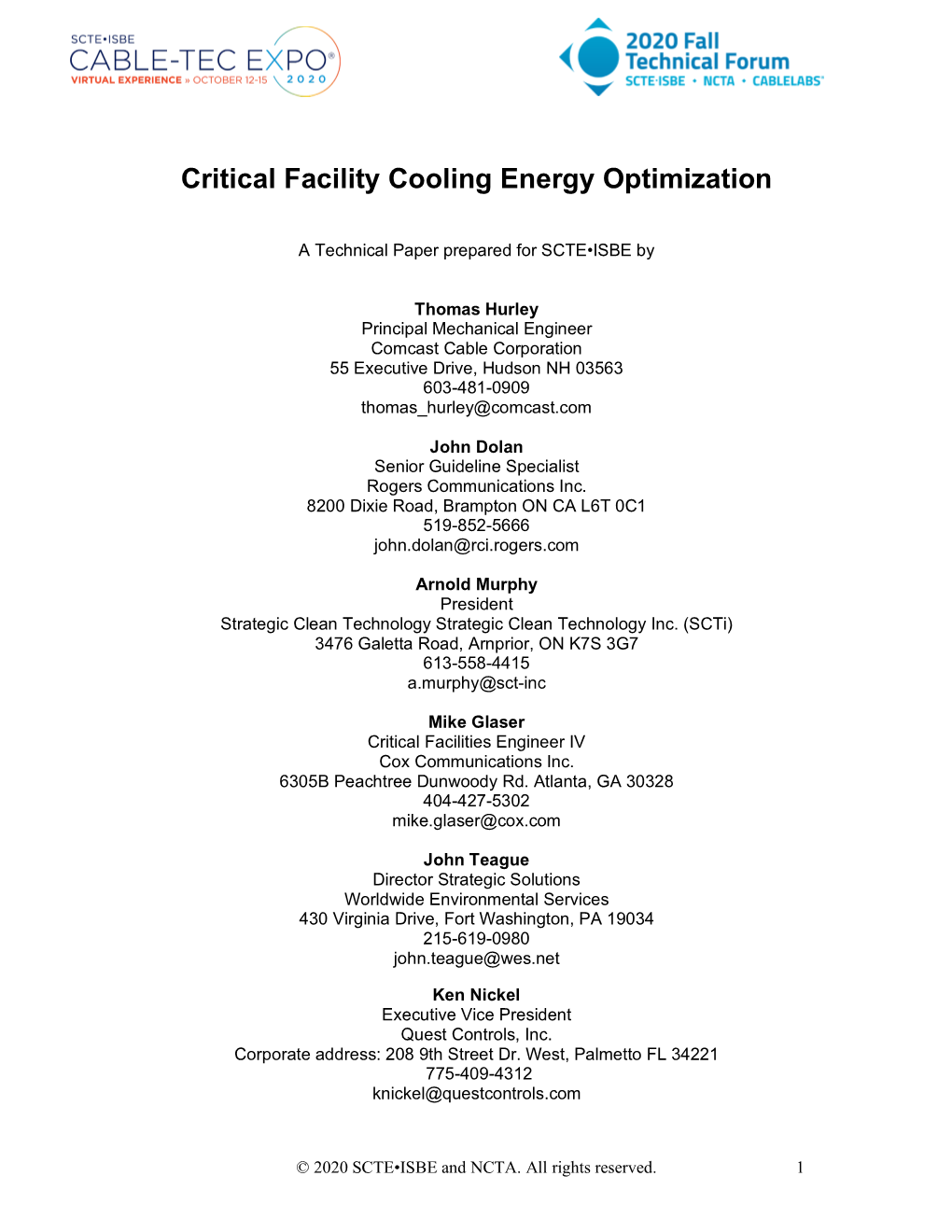 Critical Facility Cooling Energy Optimization