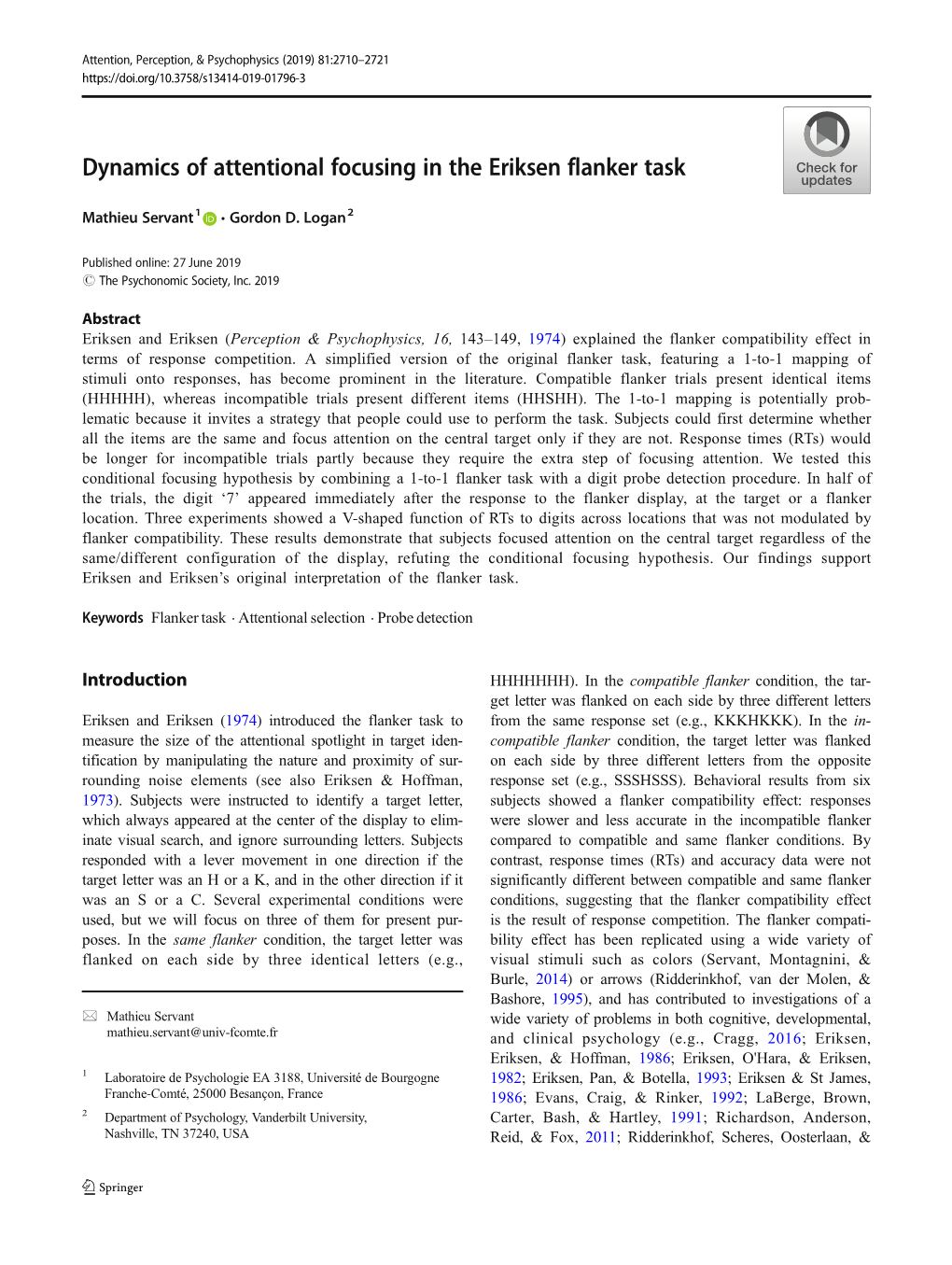 Dynamics of Attentional Focusing in the Eriksen Flanker Task