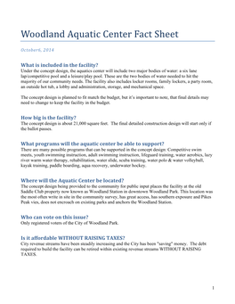 Woodland Aquatic Center Fact Sheet
