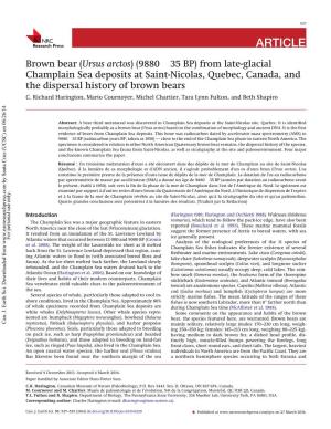 Brown Bear (Ursus Arctos) (9880 ± 35 BP) from Late-Glacial Champlain Sea Deposits at Saint-Nicolas, Quebec, Canada, and the Dispersal History of Brown Bears C