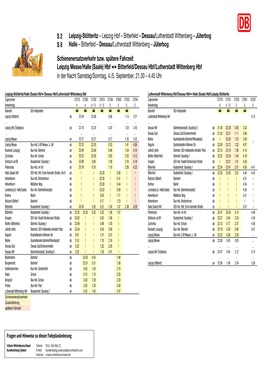Leipzig Hbf – Bitterfeld – Dessau/Lutherstadt Wittenberg – Jüterbog S 8 Halle – Bitterfeld – Dessau/Lutherstadt Wittenberg – Jüterbog Schienenersatzverkehr Bzw