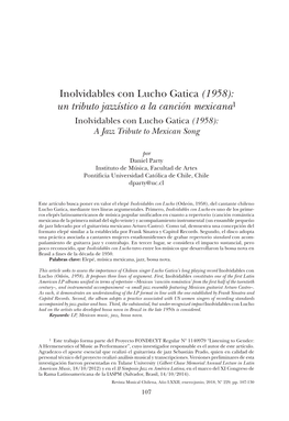 Inolvidables Con Lucho Gatica (1958): Un Tributo Jazzístico a La Canción Mexicana1 Inolvidables Con Lucho Gatica (1958): a Jazz Tribute to Mexican Song