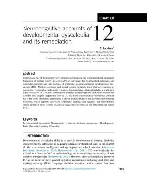 Neurocognitive Accounts of Developmental Dyscalculia and Its Remediation 12 T