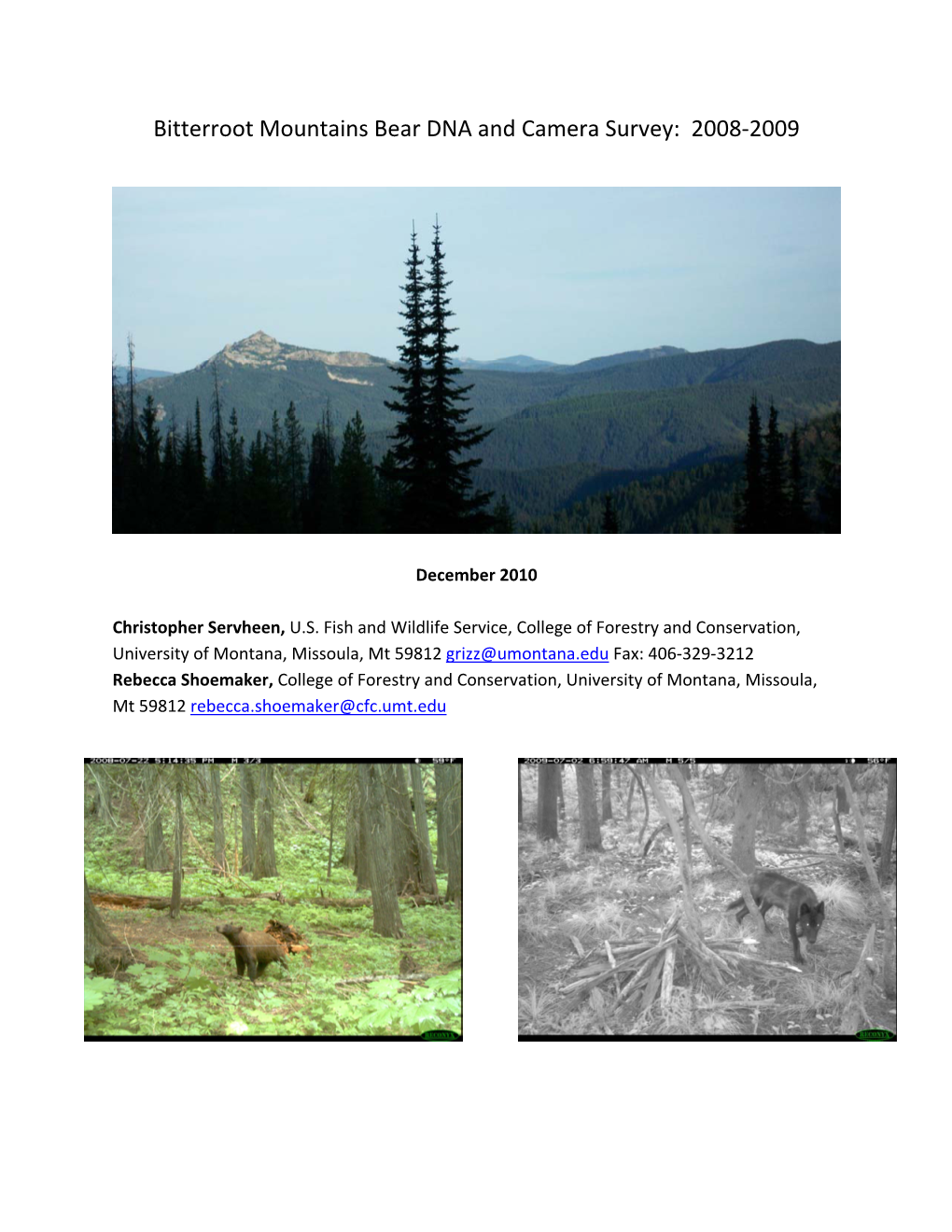 2008 Bitterroot Mountains Bear DNA Survey