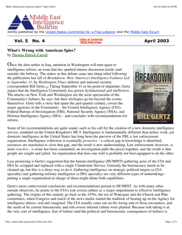 "What's Wrong with American Spies?" (April 2003) 06/25/2006 06:48 PM