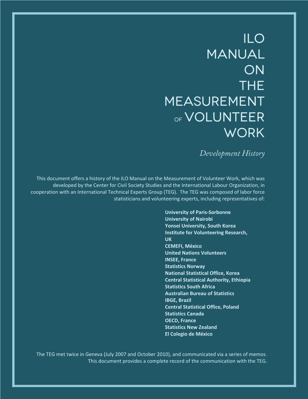 ILO Manual on the Measurement of Volunteer Work