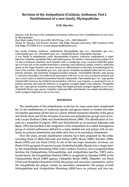 Revision of the Antipatharia (Cnidaria: Anthozoa). Part I