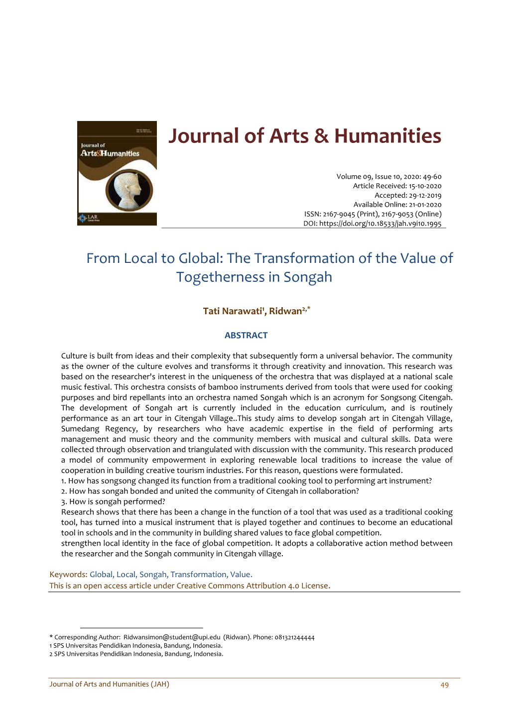 Journal of Arts & Humanities