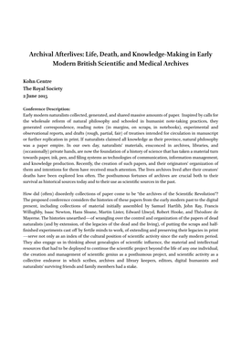 Archival Afterlives: Life, Death, and Knowledge-Making in Early Modern British Scienti C and Medical Archives