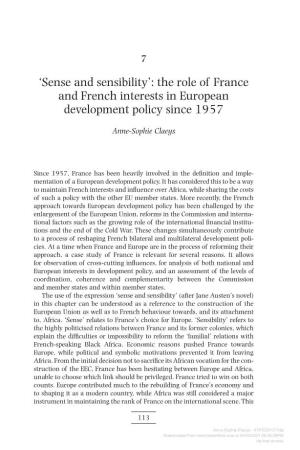 The Role of France and French Interests in European Development Policy Since 1957