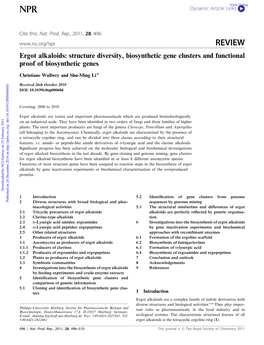 Ergot Alkaloids Structure Diversity, Biosynthetic Gene Clusters And