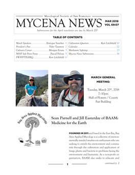 MYCENA NEWS VOL 69:07 Submissions for the April Newsletter Are Due by March 20Th