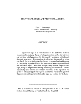 Equational Logic and Abstract Algebra Taje I. Ramsamujh, Florida