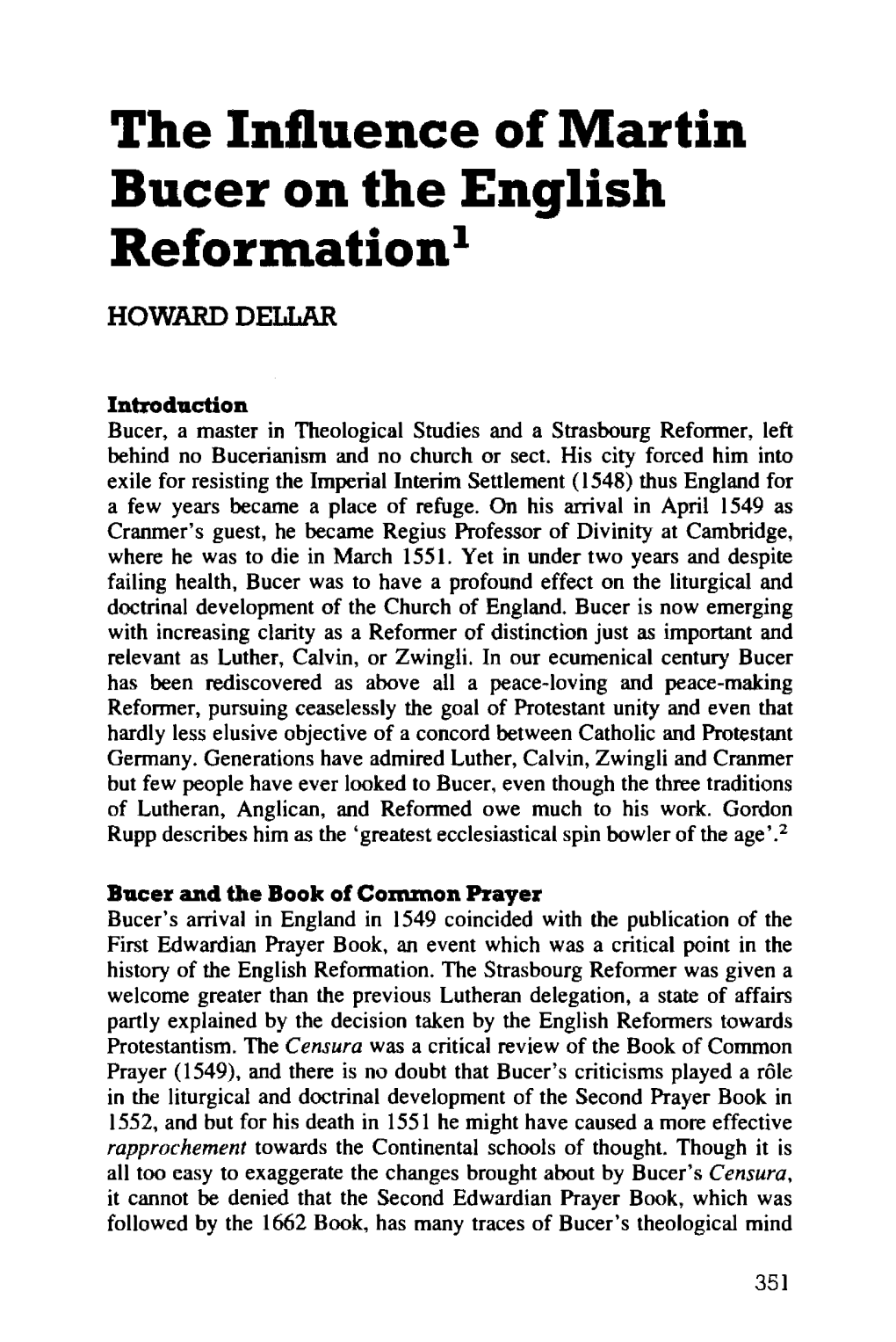 The Influence of Martin Bucer on the English Reformation