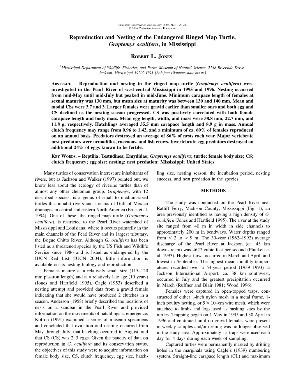 Reproduction and Nesting of the Endangered Ringed Map Turtle, Graptemys Oculifera, in Mississippi