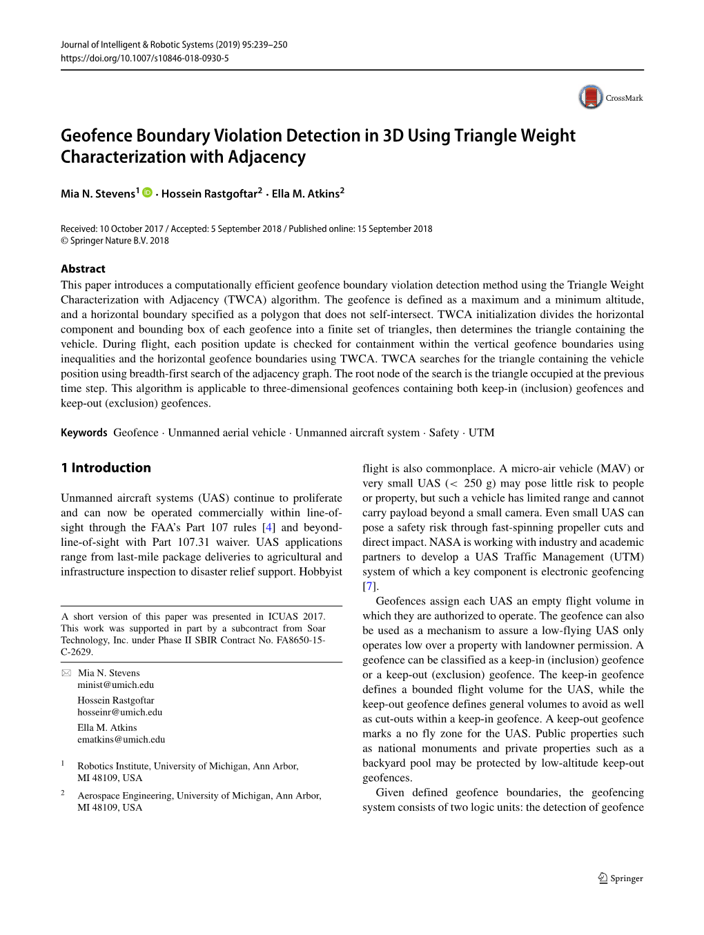 Geofence Boundary Violation Detection in 3D Using Triangle Weight Characterization with Adjacency