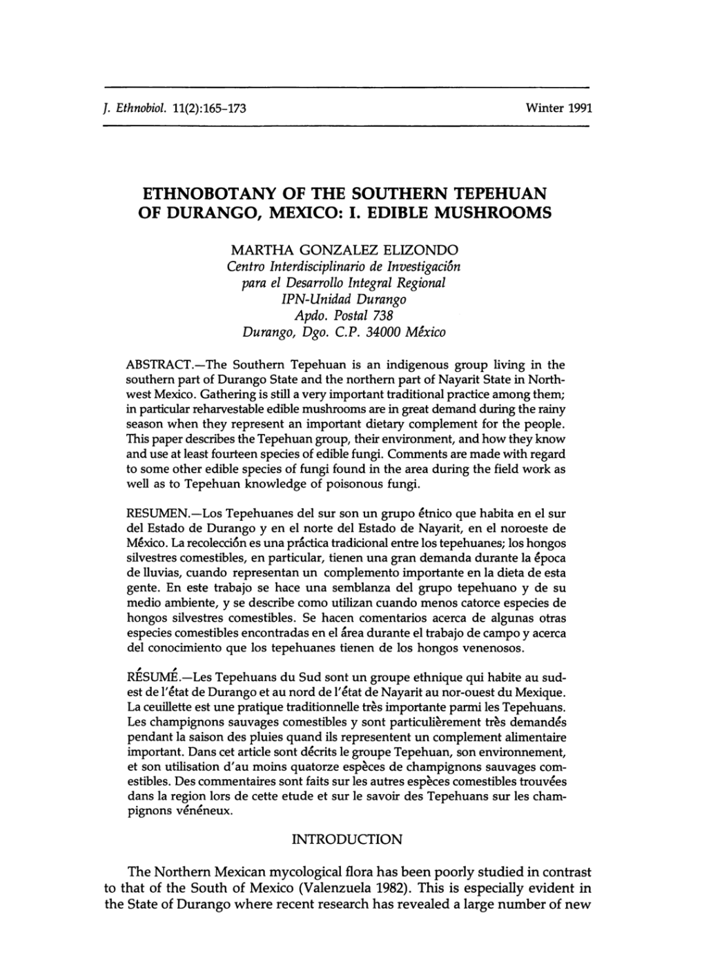 Ethnobotany of the Southern Tepehuan of Durango, Mexico: I