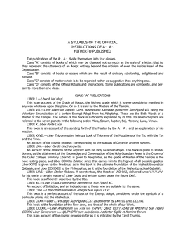 A Syllabus of the Official Instructions of A∴ A∴ Hitherto Published