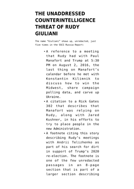 The Unaddressed Counterintelligence Threat of Rudy Giuliani