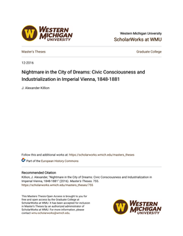 Civic Consciousness and Industrialization in Imperial Vienna, 1848-1881