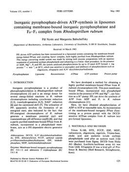 Inorganic Pyrophosphatedriven Atpsynthesis in Liposomes