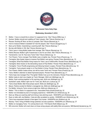 Minnesota Twins Daily Clips Wednesday, November 5, 2014