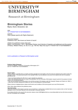 Birmingham Stories Myers, Kevin; Grosvenor, Ian