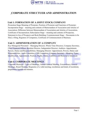 Corporate Structure & Administration
