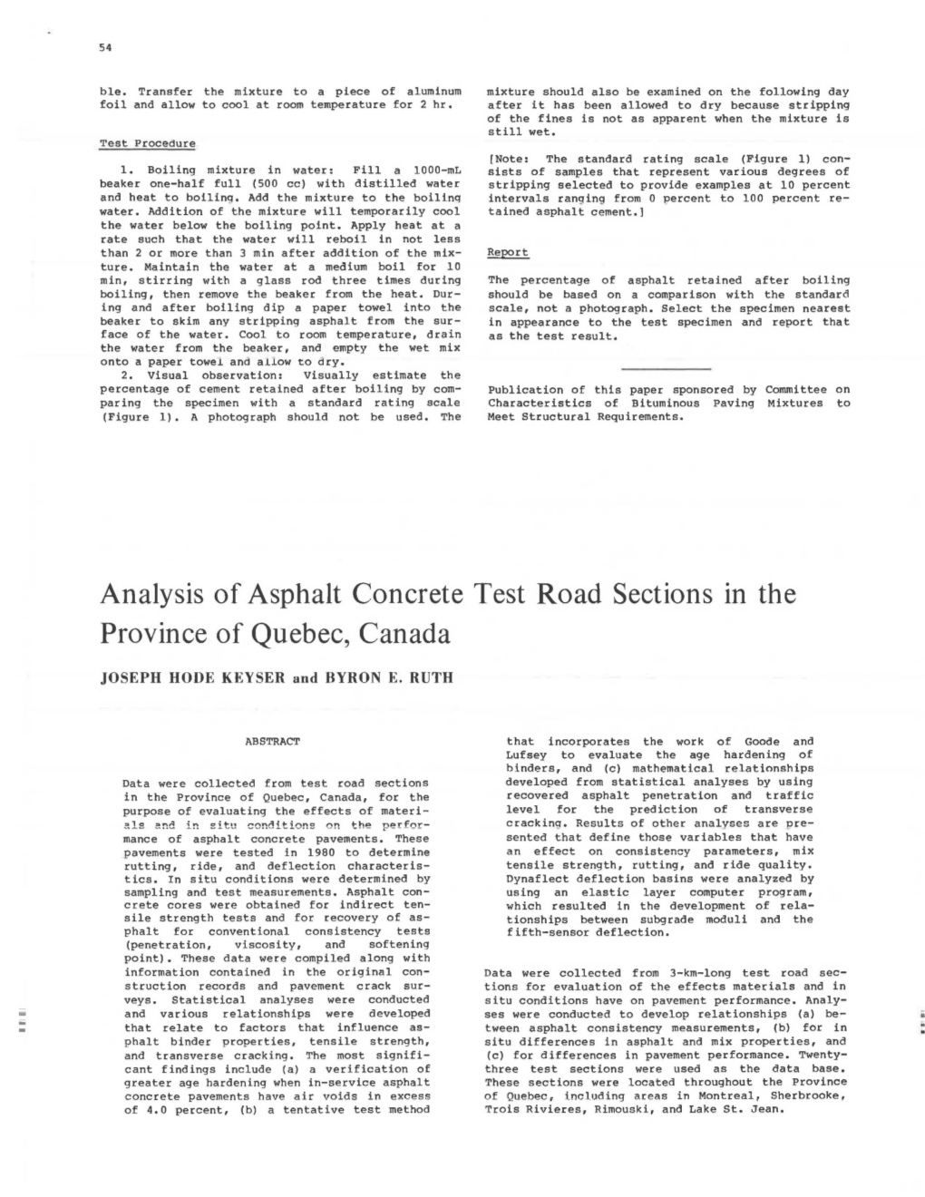 Analysis of Asphalt Concrete Test Road Sections in the Province of Quebec, Canada