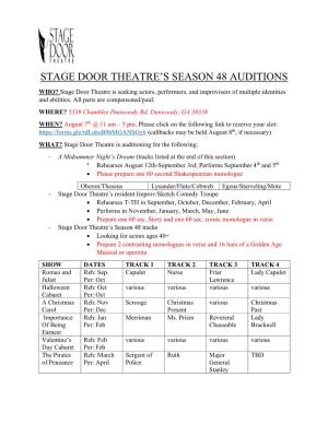 Stage Door Theatre's Season 48 Auditions