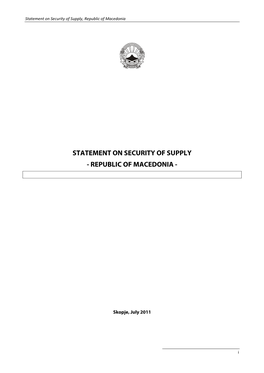 Statement on Security of Supply, Republic of Macedonia