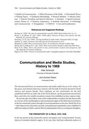 Communication and Media Studies, History to 1968