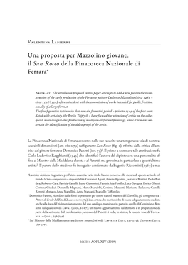 Una Proposta Per Mazzolino Giovane: Il San Rocco Della Pinacoteca Nazionale Di Ferrara*