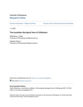 The Australian Aboriginal View of Giftedness