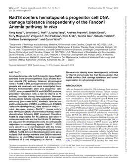 Rad18 Confers Hematopoietic Progenitor Cell DNA Damage