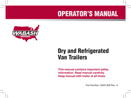 Operator's Manual: Dry and Refrigerated Trailers