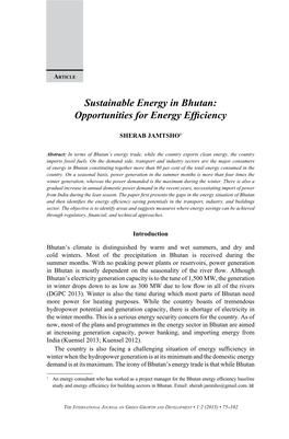 Sustainable Energy in Bhutan: Opportunities for Energy Efficiency