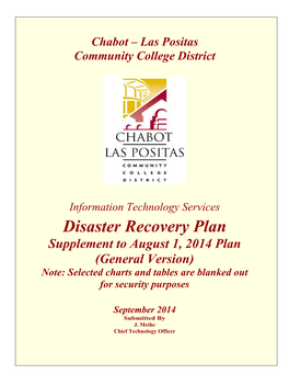 Disaster Recovery Plan Supplement to August 1, 2014 Plan (General Version) Note: Selected Charts and Tables Are Blanked out for Security Purposes