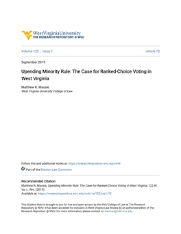 Upending Minority Rule: the Case for Ranked-Choice Voting in West Virginia