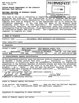 I 2 1994 National Register of Historic Places Registration Form Interagency Resources Division National Park Somcf