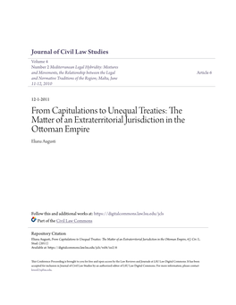 From Capitulations to Unequal Treaties: the Matter of an Extraterritorial Jurisdiction in the Ottoman Empire Eliana Augusti