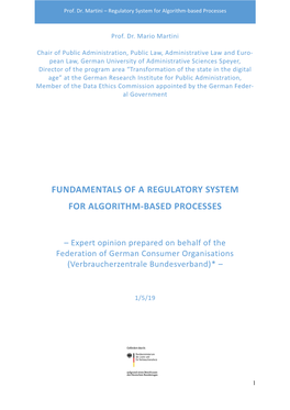 Fundamentals of a Regulatory System for Algorithm-Based Processes