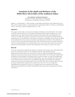 Variations in the Depth and Thickness of the White River Ash in Lakes of the Southwest Yukon J