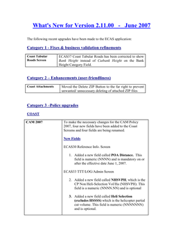 What's New for Version 2.11.00 - June 2007