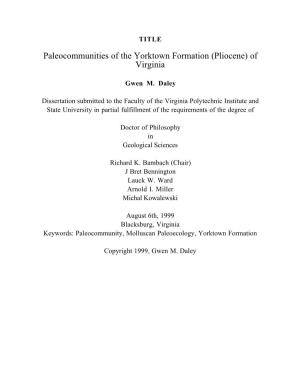 Paleocommunities of the Yorktown Formation (Pliocene) of Virginia
