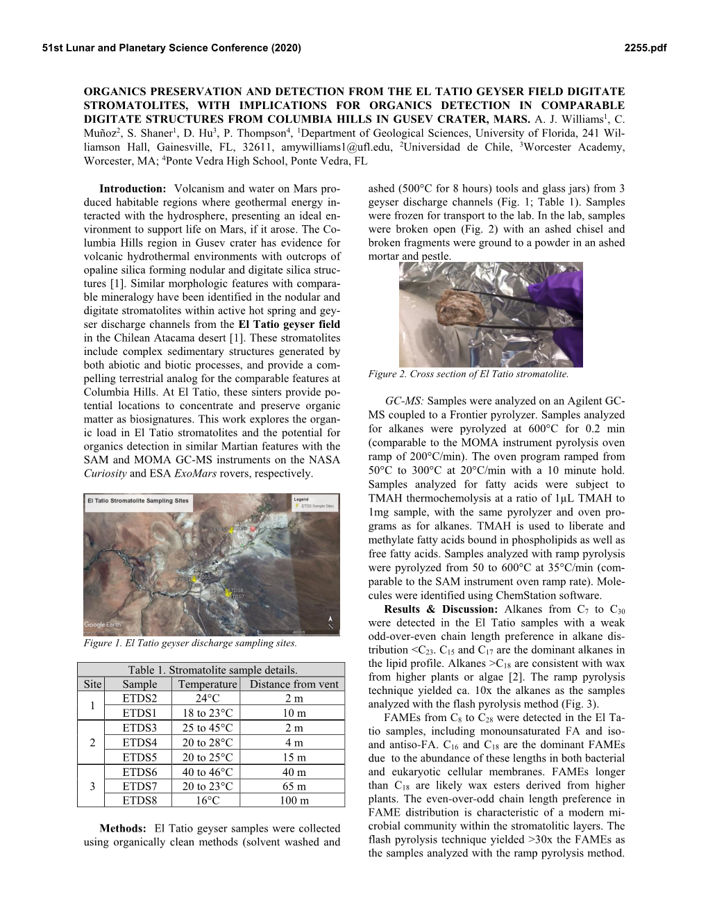 Organics Preservation and Detection from the El Tatio Geyser Field