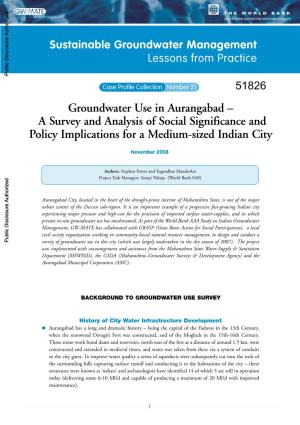 Groundwater Use in Aurangabad – a Survey and Analysis of Social Significance and Policy Implications for a Medium-Sized Indian City