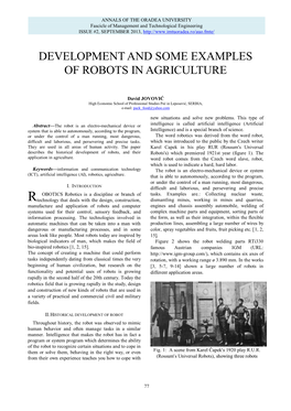 Development and Some Examples of Robots in Agriculture
