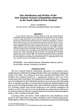 Past Distribution and Decline of the New Zealand Dotterel (Charudrius Obscurus) in the South Island of New Zealand