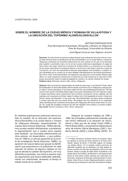 Sobre El Nombre De La Ciudad Ibérica Y Romana De VILLAJOYOSA Y La Ubicación Del Topónimo Alonís/ALONAI/Allon